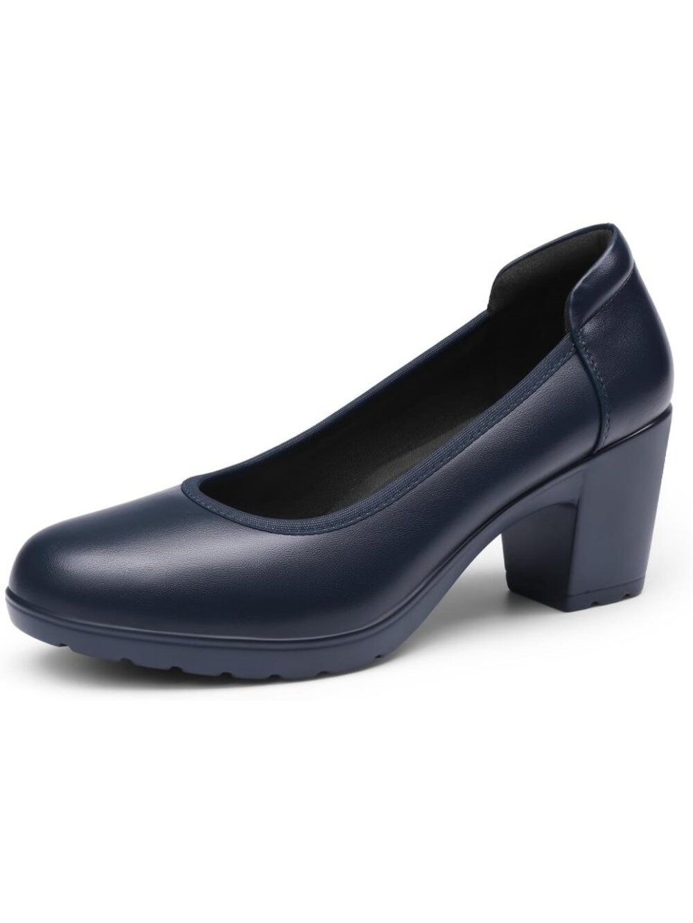 Dream Pairs Women's Navy Blue Chunky Round Toe Low Block Heels Pumps Dress Shoes